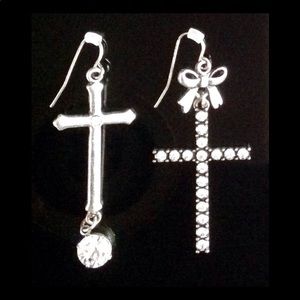 Crystal Embellished Cross Dangle Earrings - NWOT